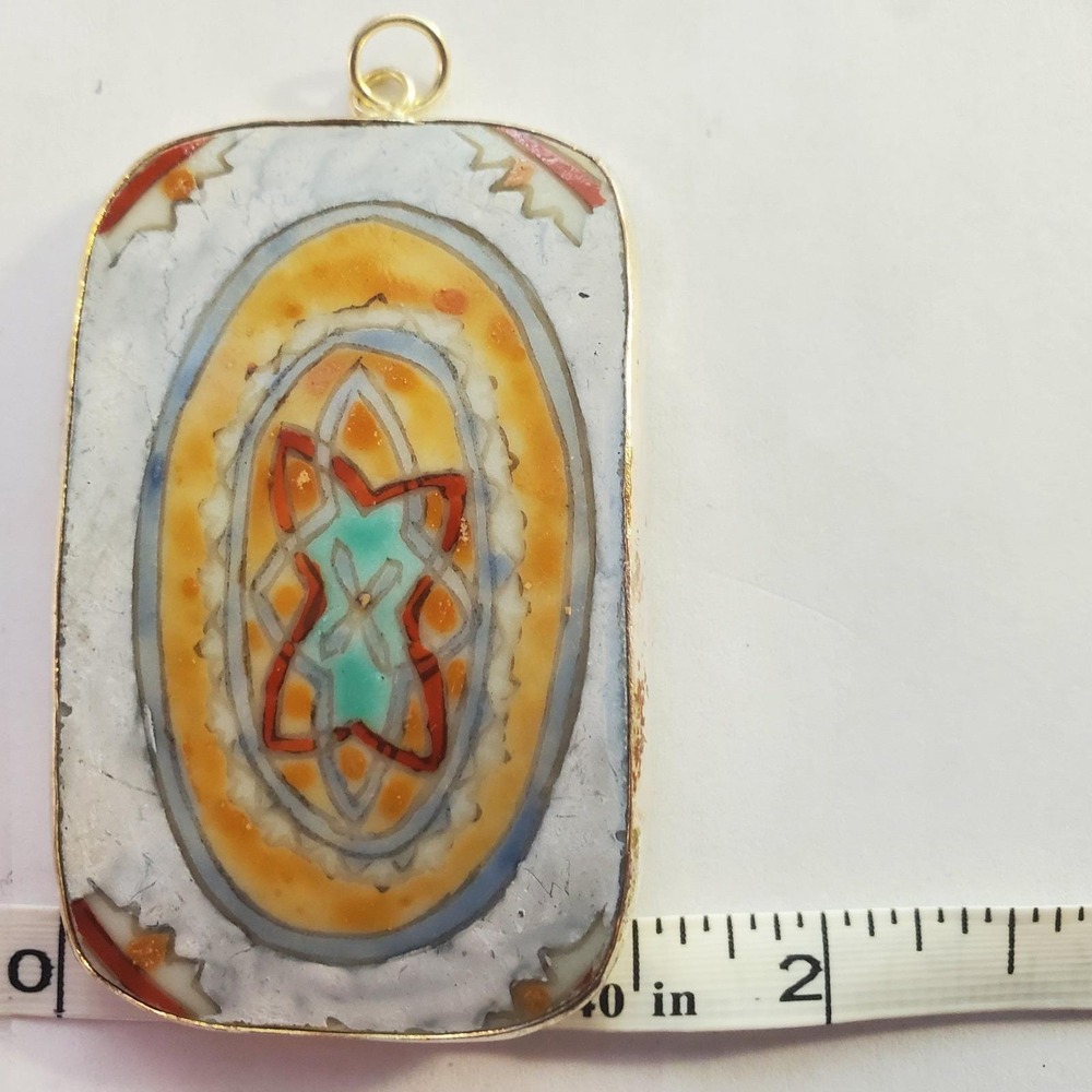 Mexican Tile Pottery Shard Pendant Large Vintage Hand Painted Talavera Focal - Picture 3 of 12